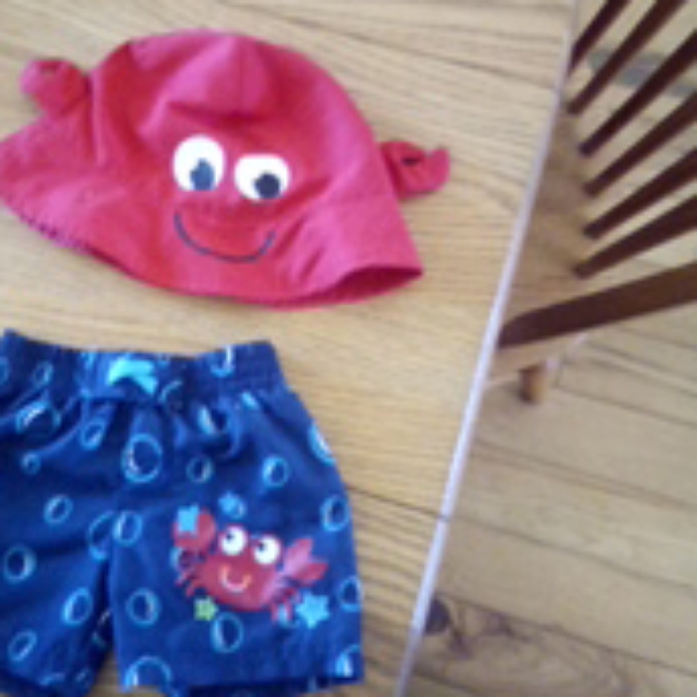 Boys 0-3 months swim trunks, and hat